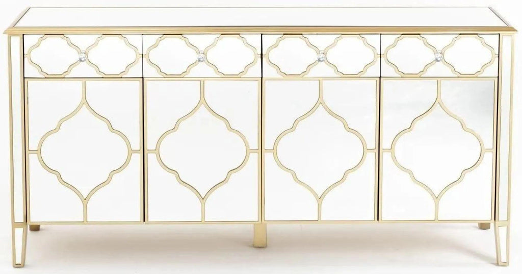 Cairo Mirrored Gold Trim Large Sideboard - 4 Doors