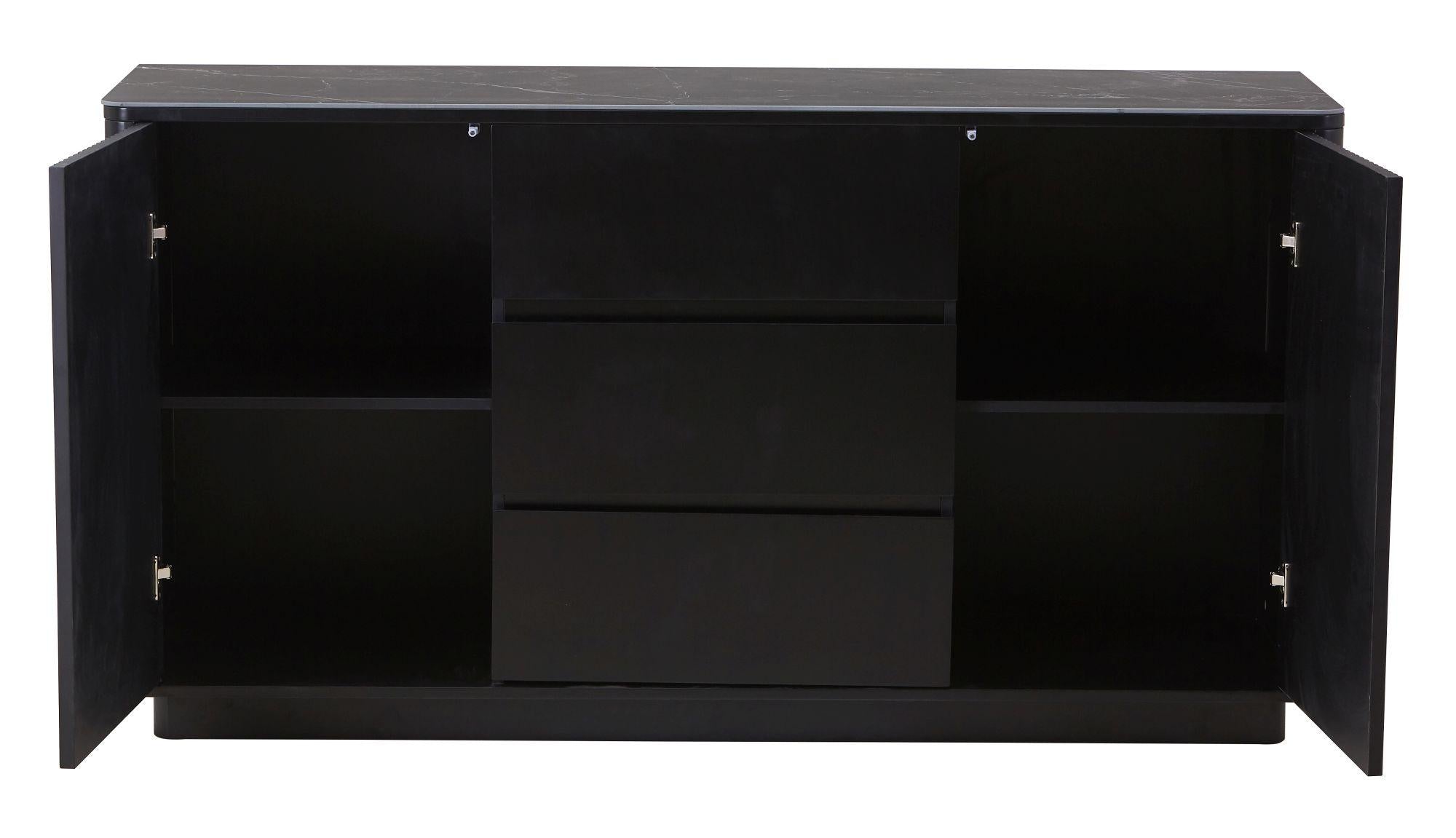 Dante Black Ceramic Fluted Large Sideboard