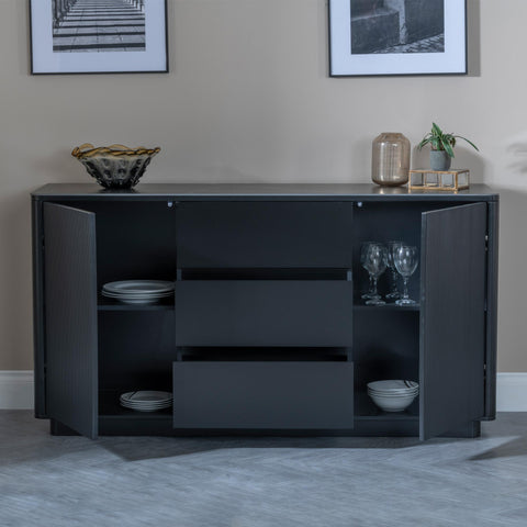 Dante Black Ceramic Fluted Large Sideboard