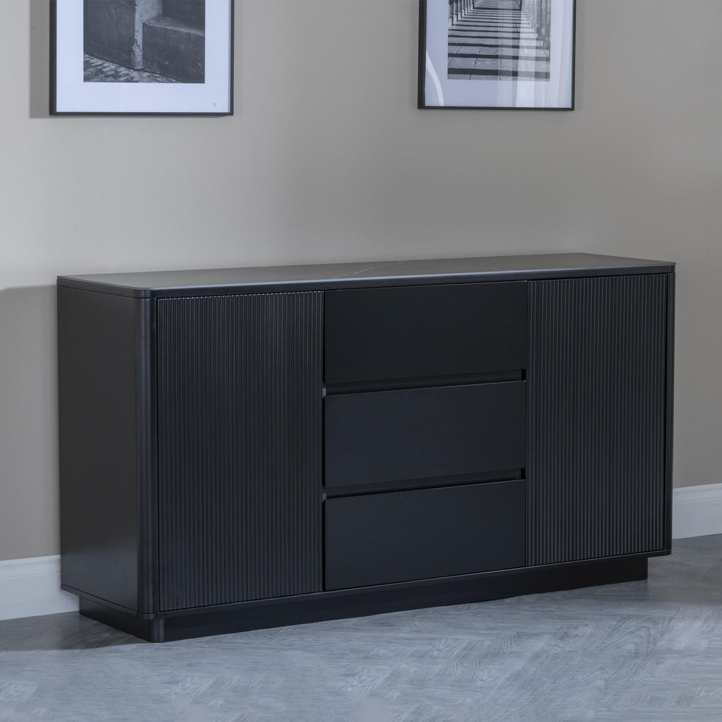 Dante Black Ceramic Fluted Large Sideboard