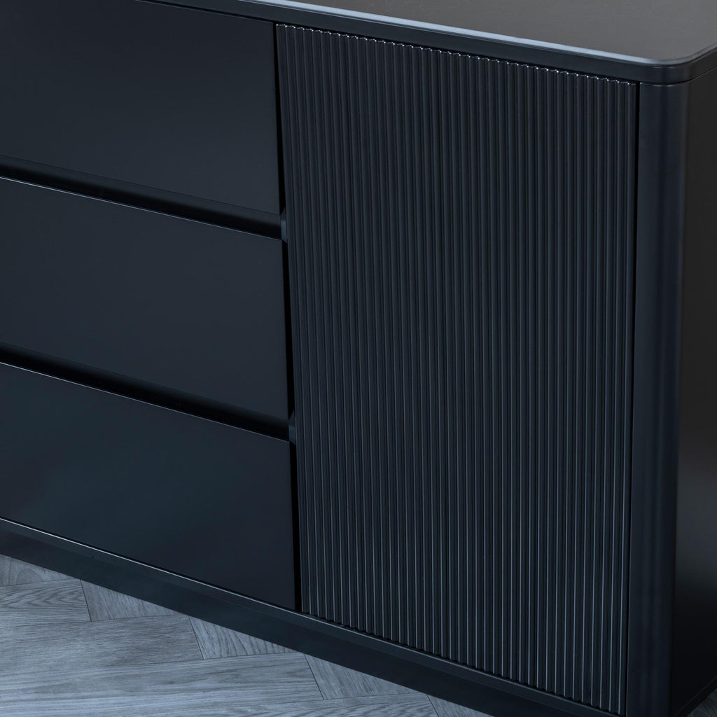 Dante Black Ceramic Fluted Large Sideboard