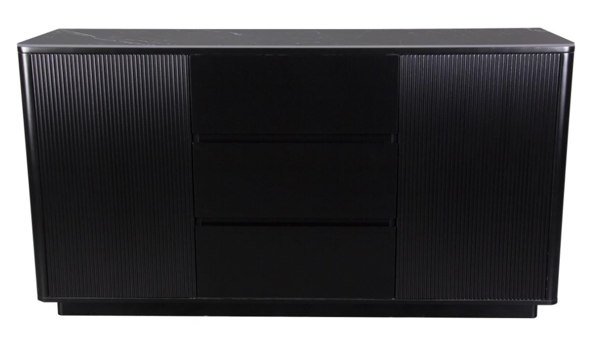 Dante Black Ceramic Fluted Large Sideboard