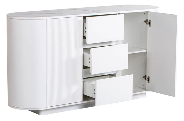 Mondrian White Melamine Top Curved Fluted Sideboard
