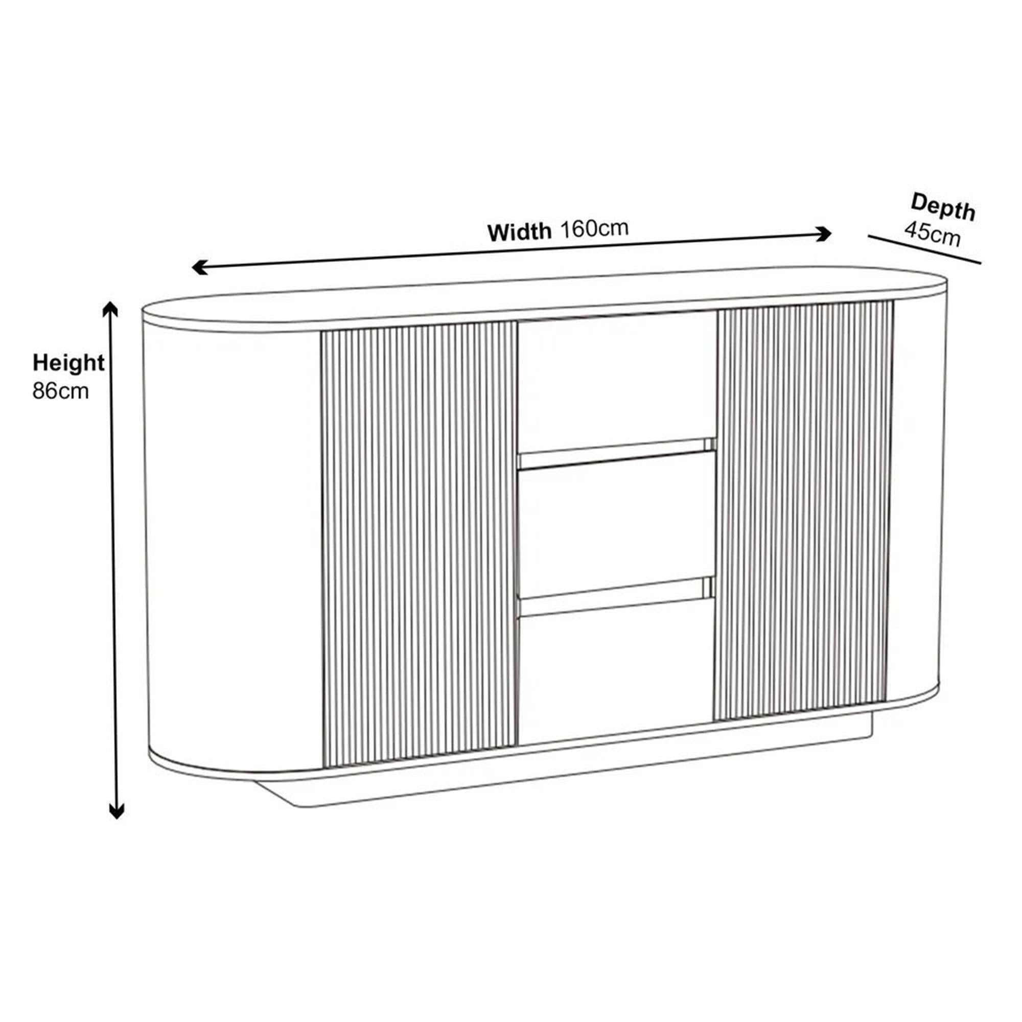 Mondrian White Melamine Top Curved Fluted Sideboard