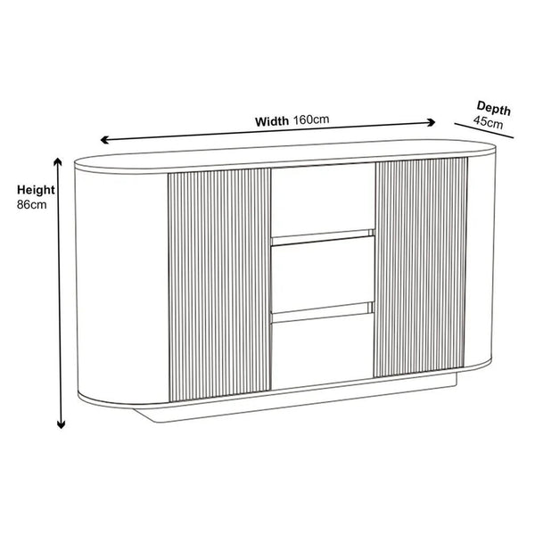 Mondrian White Melamine Top Curved Fluted Sideboard