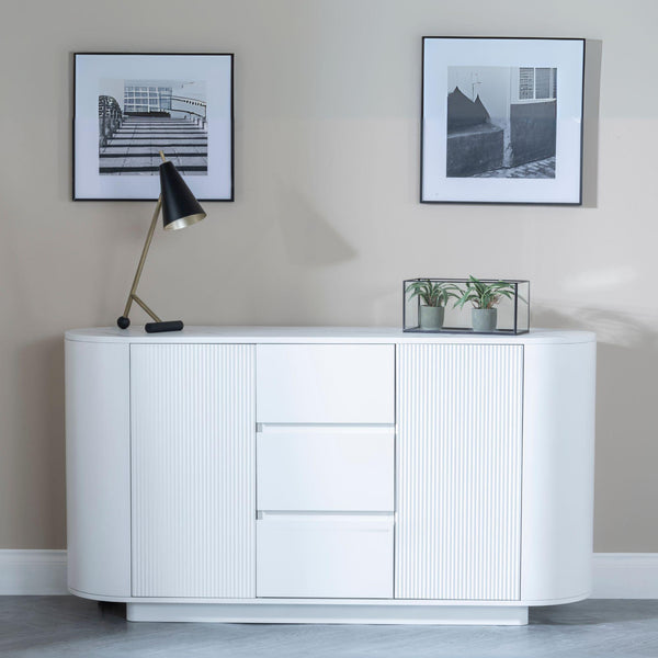 Mondrian White Melamine Top Curved Fluted Sideboard