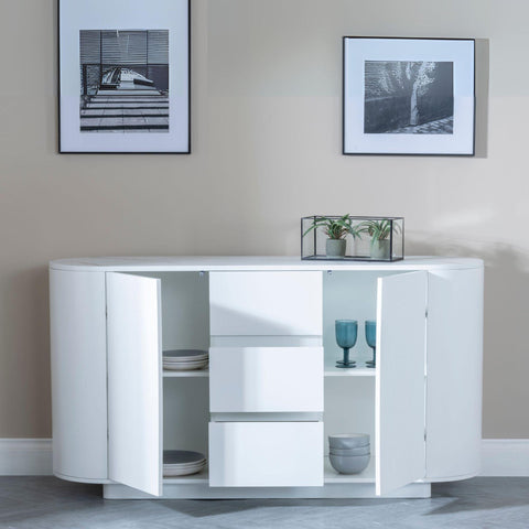 Mondrian White Melamine Top Curved Fluted Sideboard