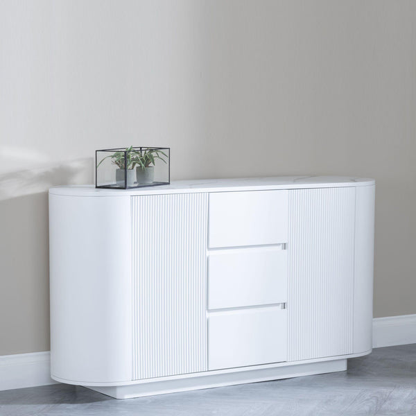 Mondrian White Melamine Top Curved Fluted Sideboard