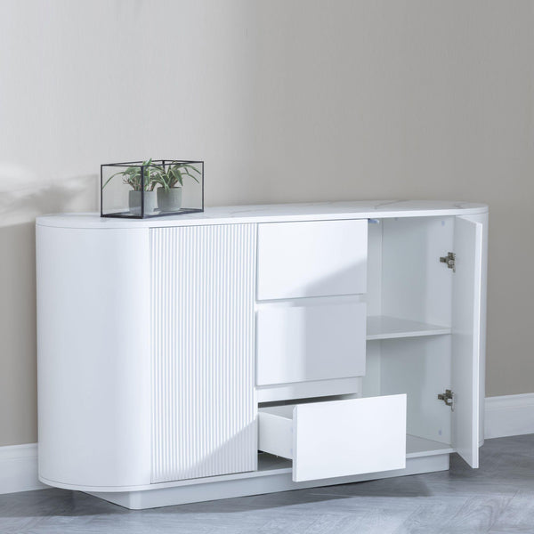 Mondrian White Melamine Top Curved Fluted Sideboard