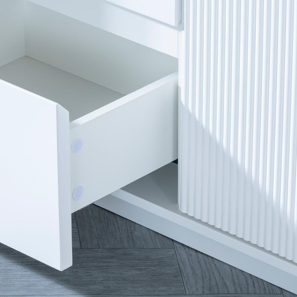 Mondrian White Melamine Top Curved Fluted Sideboard