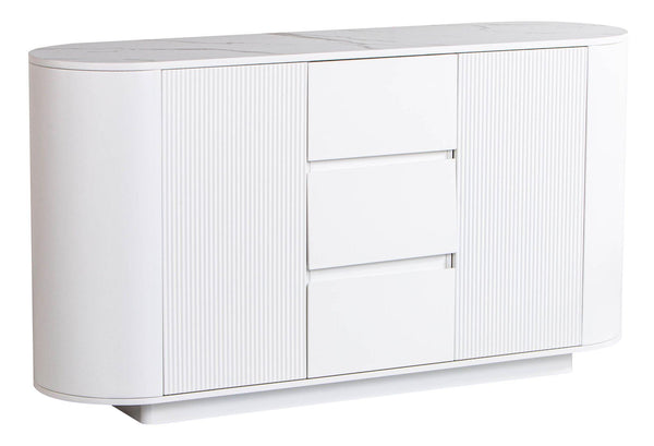 Mondrian White Melamine Top Curved Fluted Sideboard