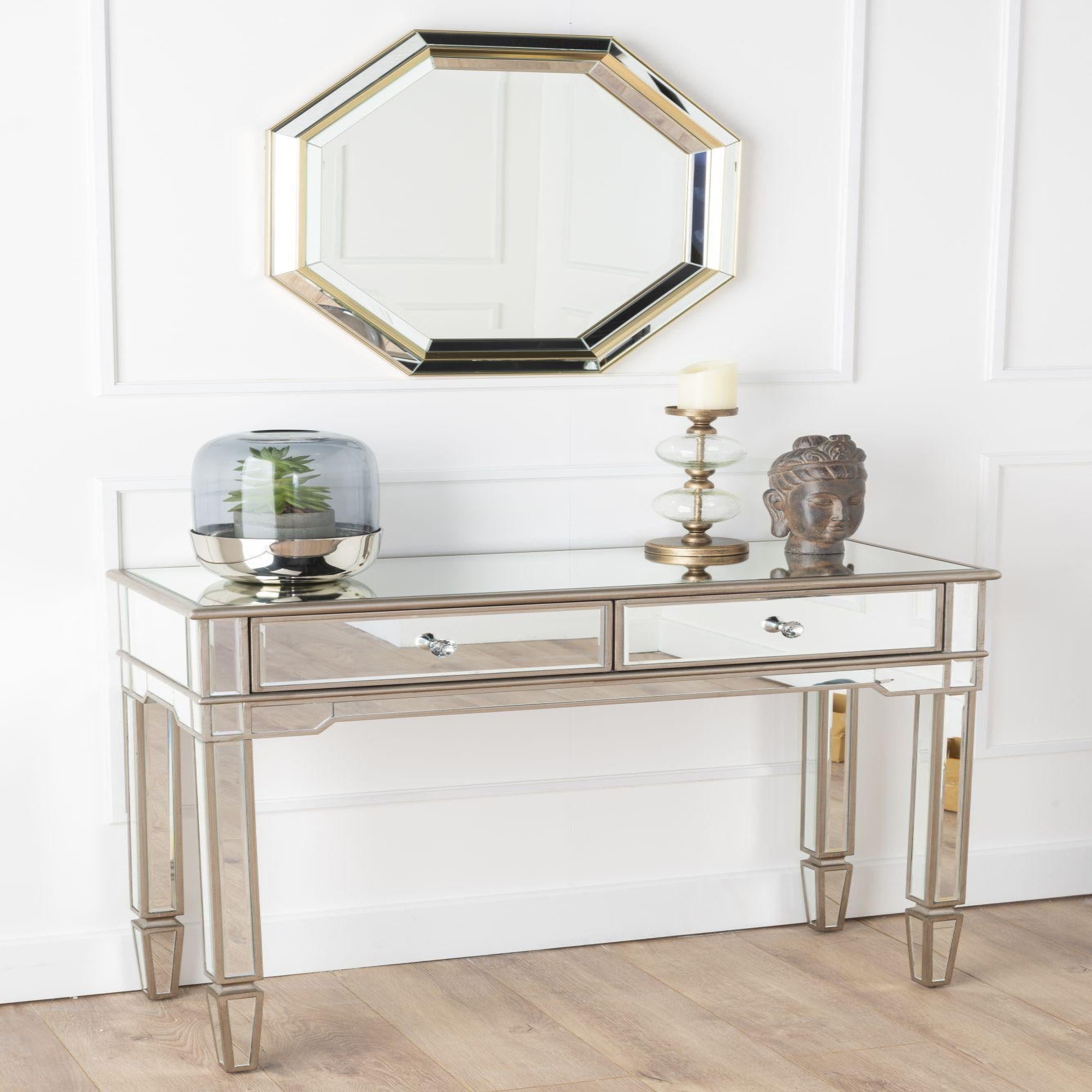 Acorn Mirrored Champagne Trim Console Table