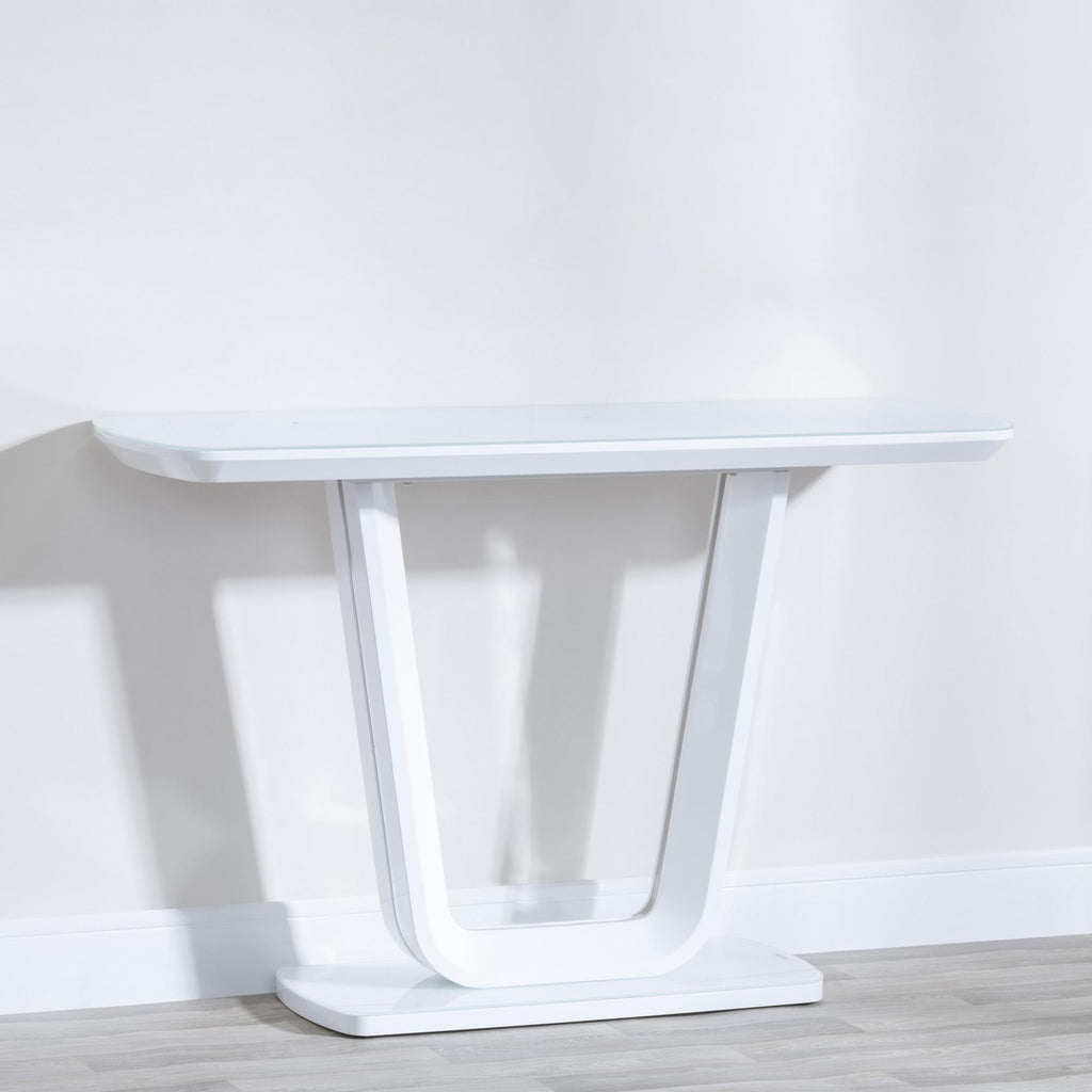 Alpen White Gloss Console Table with Glass Top