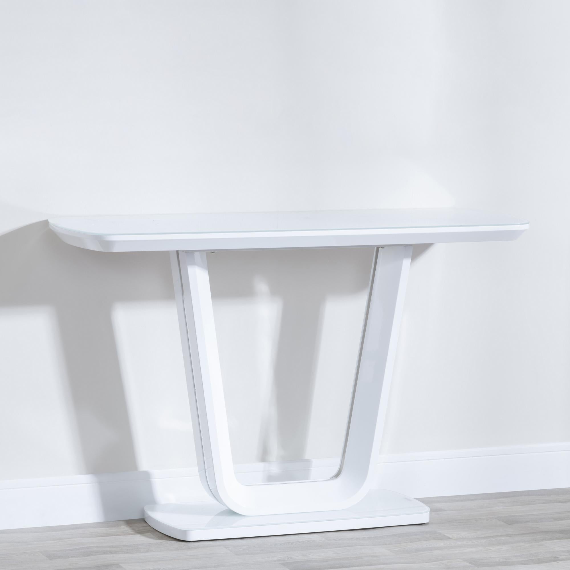 Alpen White Gloss Console Table with Glass Top