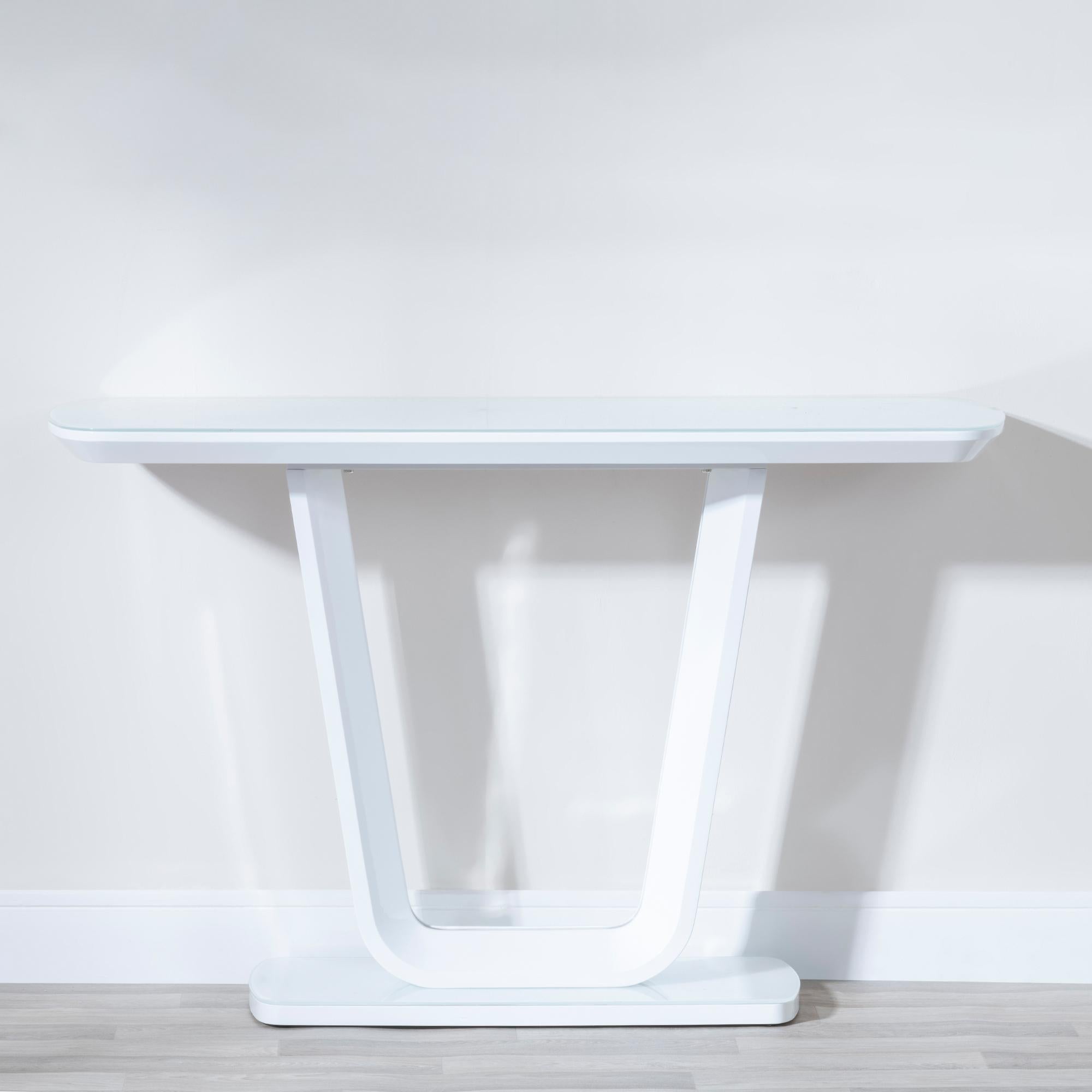 Alpen White Gloss Console Table with Glass Top