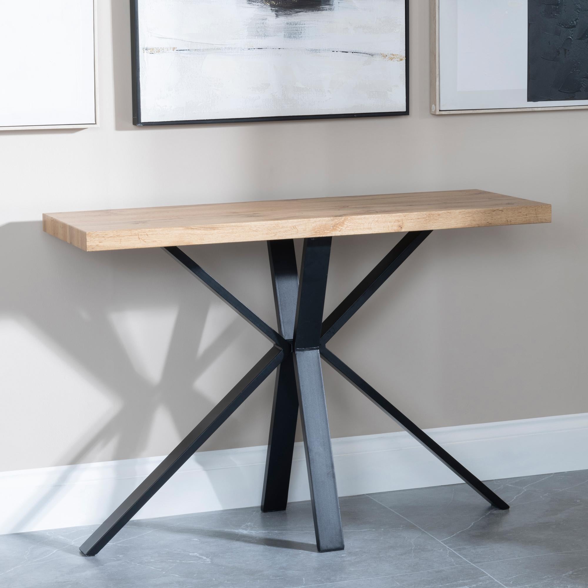 Cadell Industrial Oak Effect Console Table with Black Spider Legs