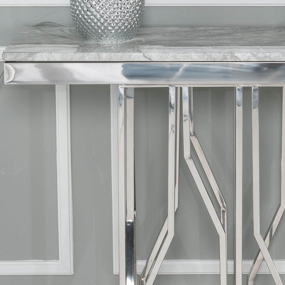 Mercury Grey Marble and Chrome Console Table