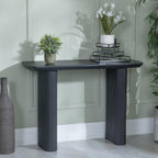 Renzo Black Oval Console Table with Fluted Ribbed Double Pedestal Base