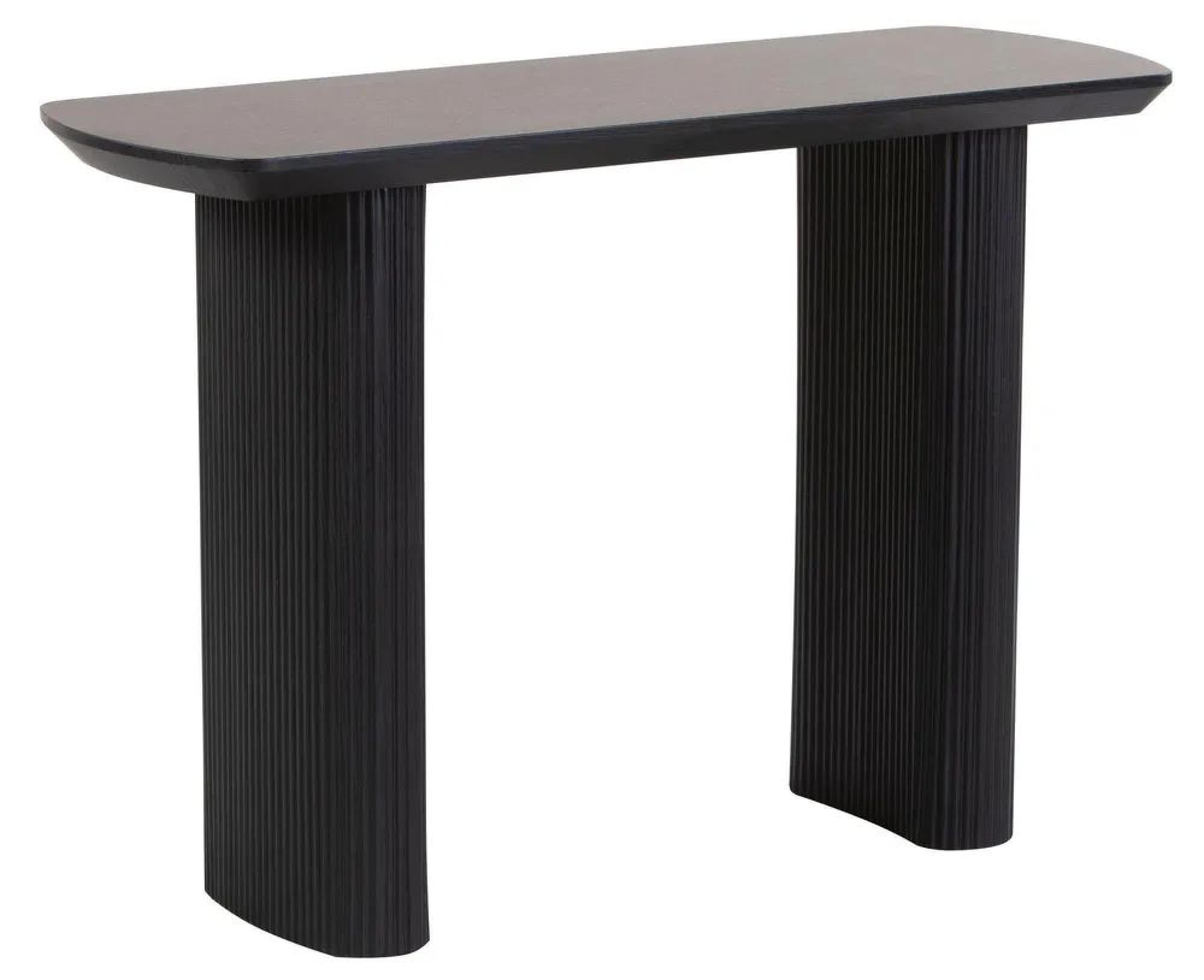 Renzo Black Oval Console Table with Fluted Ribbed Double Pedestal Base
