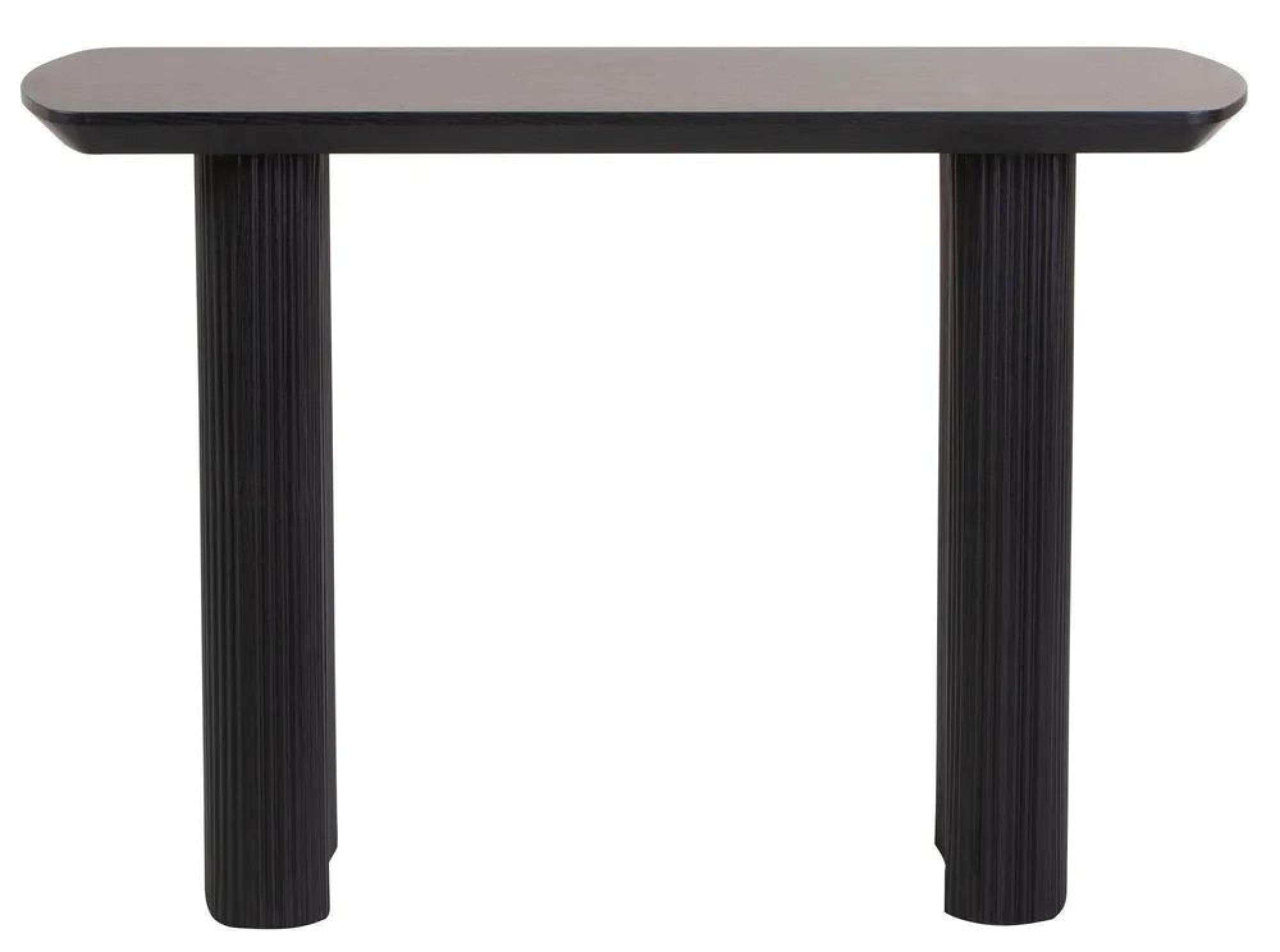 Renzo Black Oval Console Table with Fluted Ribbed Double Pedestal Base