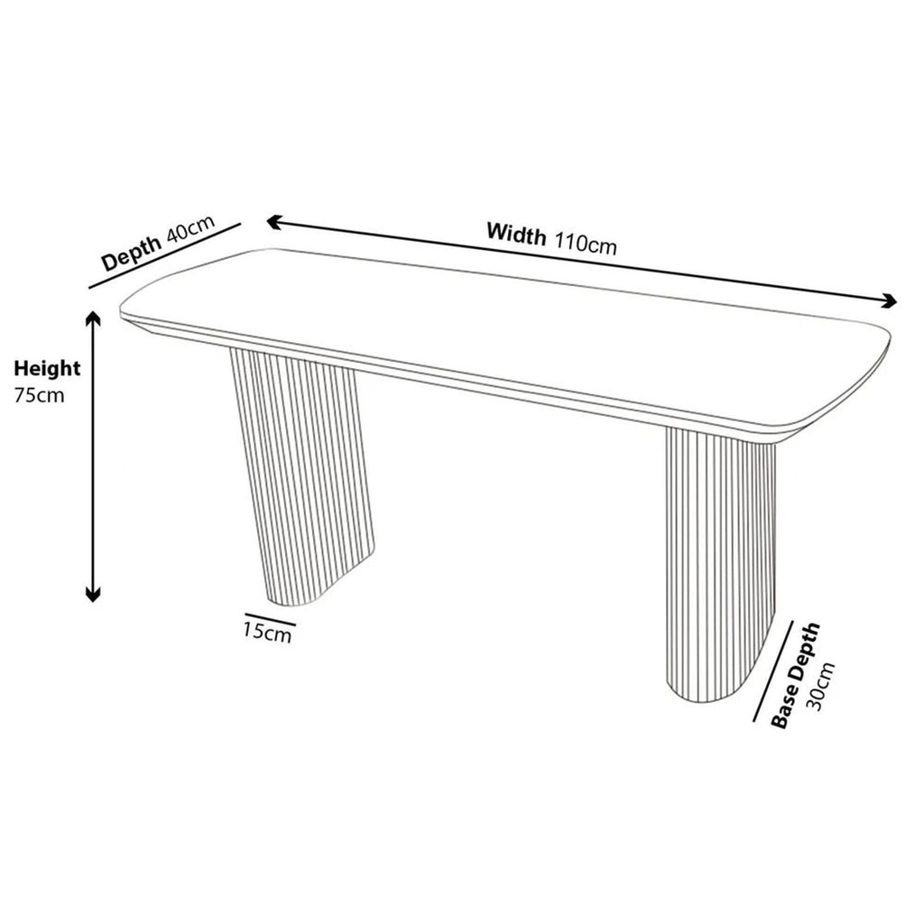 Renzo Black Oval Console Table with Fluted Ribbed Double Pedestal Base