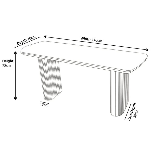 Renzo Black Oval Console Table with Fluted Ribbed Double Pedestal Base