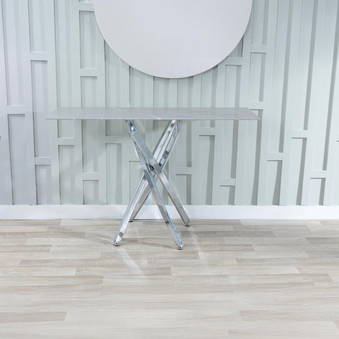 Sutton Grey and Chrome Console Table - 120cm Glass Top with Concrete Effect