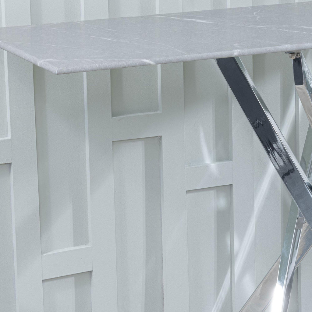 Sutton Grey and Chrome Console Table - 120cm Glass Top with Concrete Effect