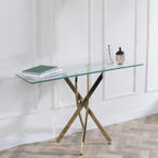 Sutton Clear Glass and Gold Console Table - 120cm Tempered Top