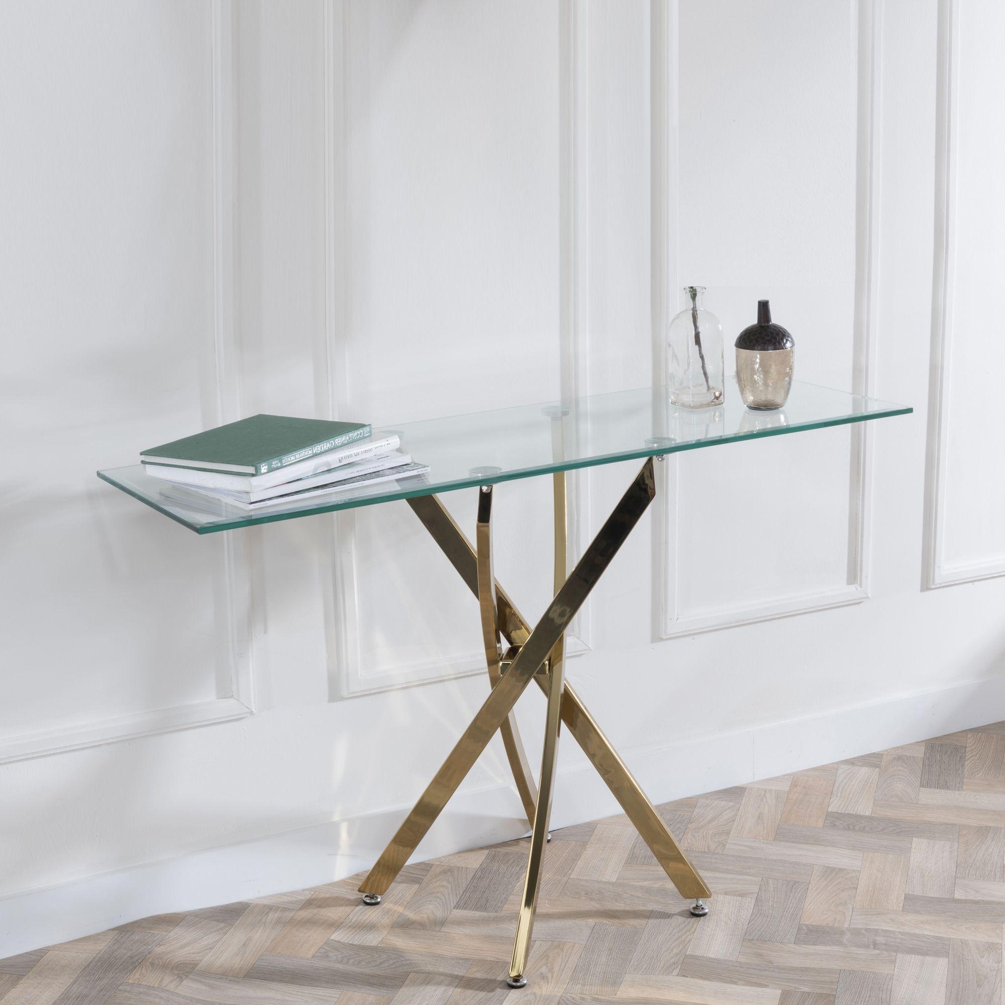 Sutton Clear Glass and Gold Console Table - 120cm Tempered Top