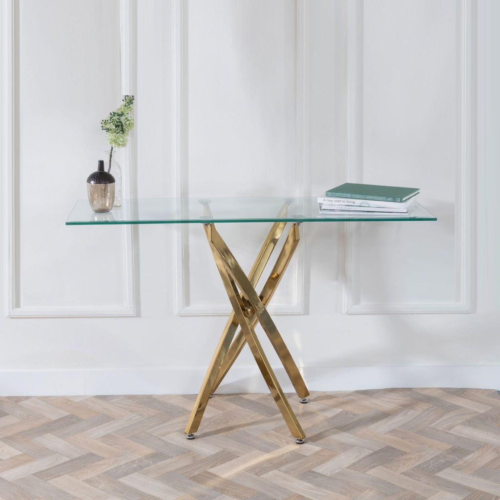 Sutton Clear Glass and Gold Console Table - 120cm Tempered Top