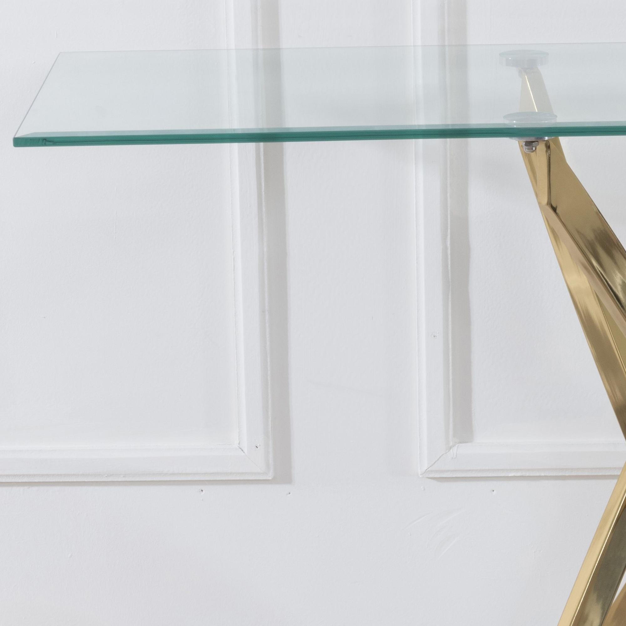 Sutton Clear Glass and Gold Console Table - 120cm Tempered Top