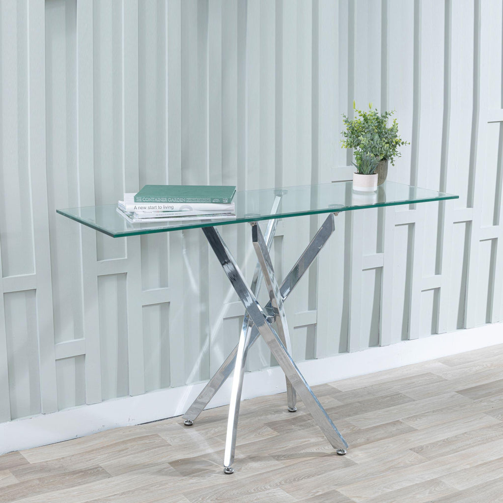 Sutton Clear Glass and Chrome Console Table - 120cm Tempered Top
