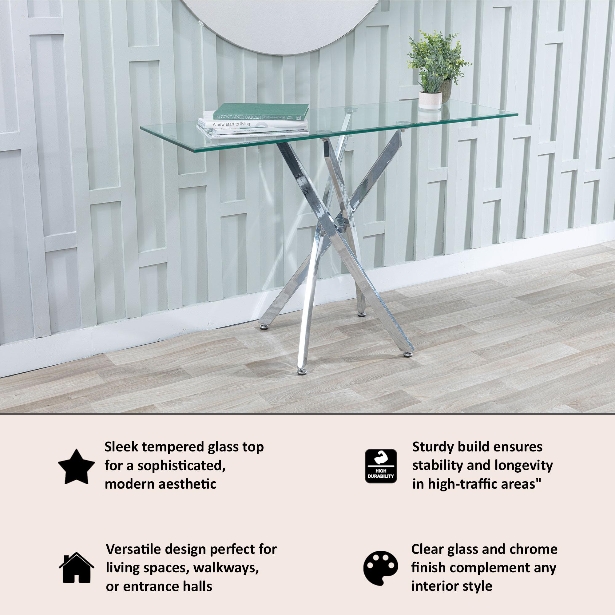 Sutton Clear Glass and Chrome Console Table - 120cm Tempered Top