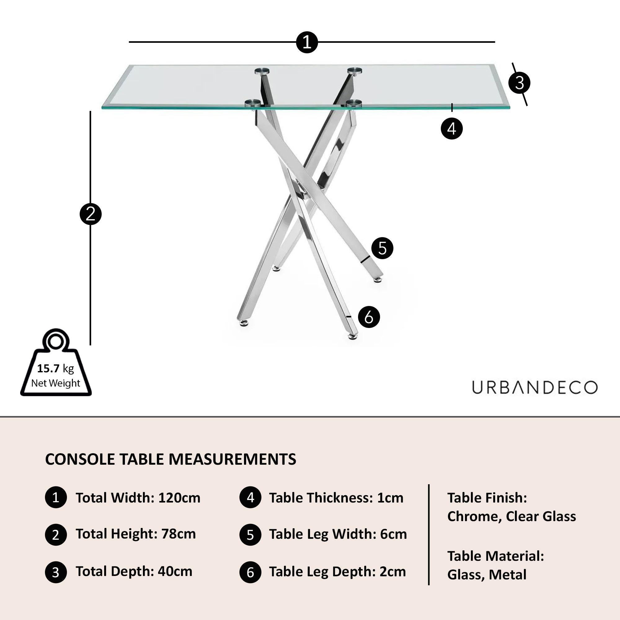 Sutton Clear Glass and Chrome Console Table - 120cm Tempered Top