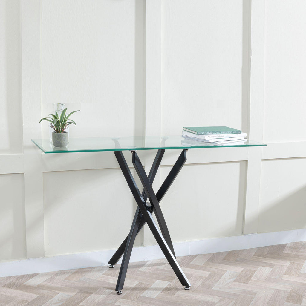 Sutton Clear Glass and Black Console Table - 120cm Tempered Top