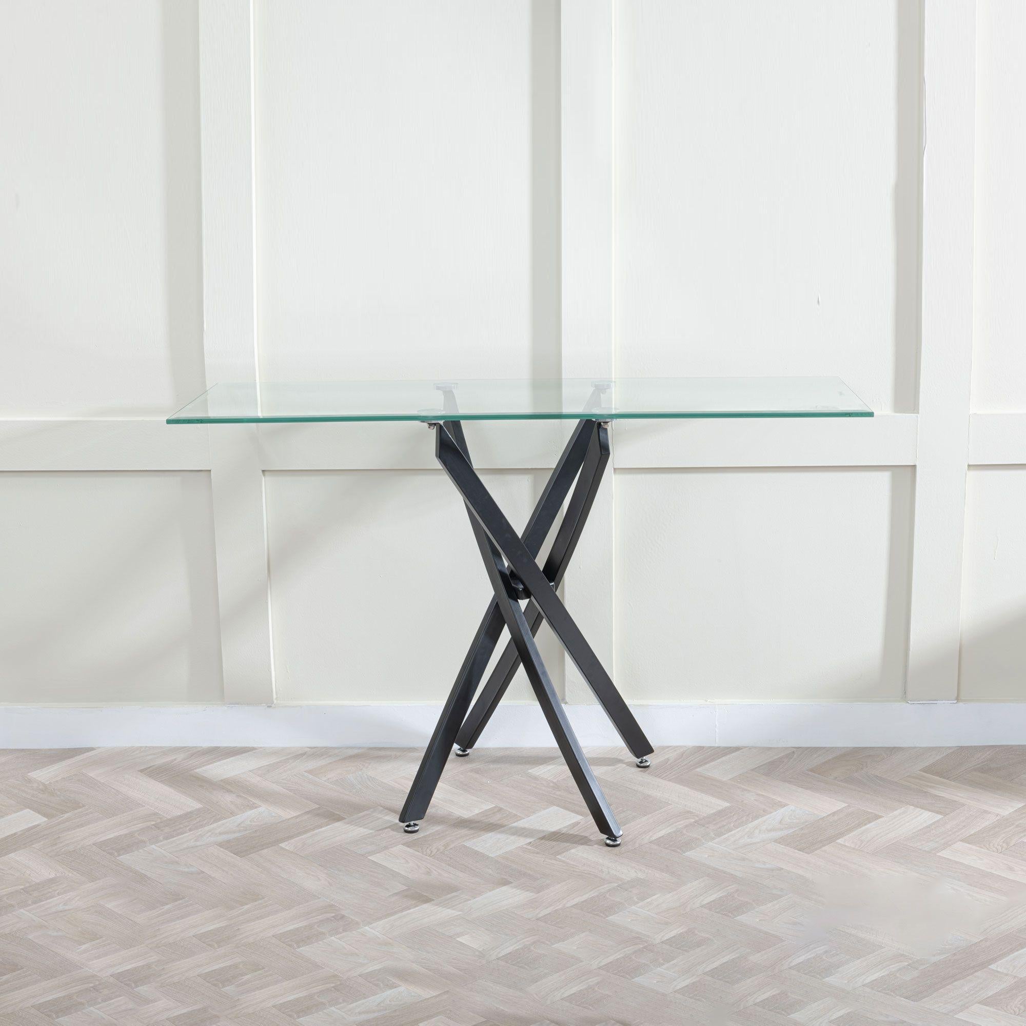 Sutton Clear Glass and Black Console Table - 120cm Tempered Top