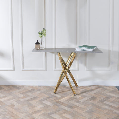 Sutton Grey and Gold Console Table - 120cm Glass Top with Concrete Effect
