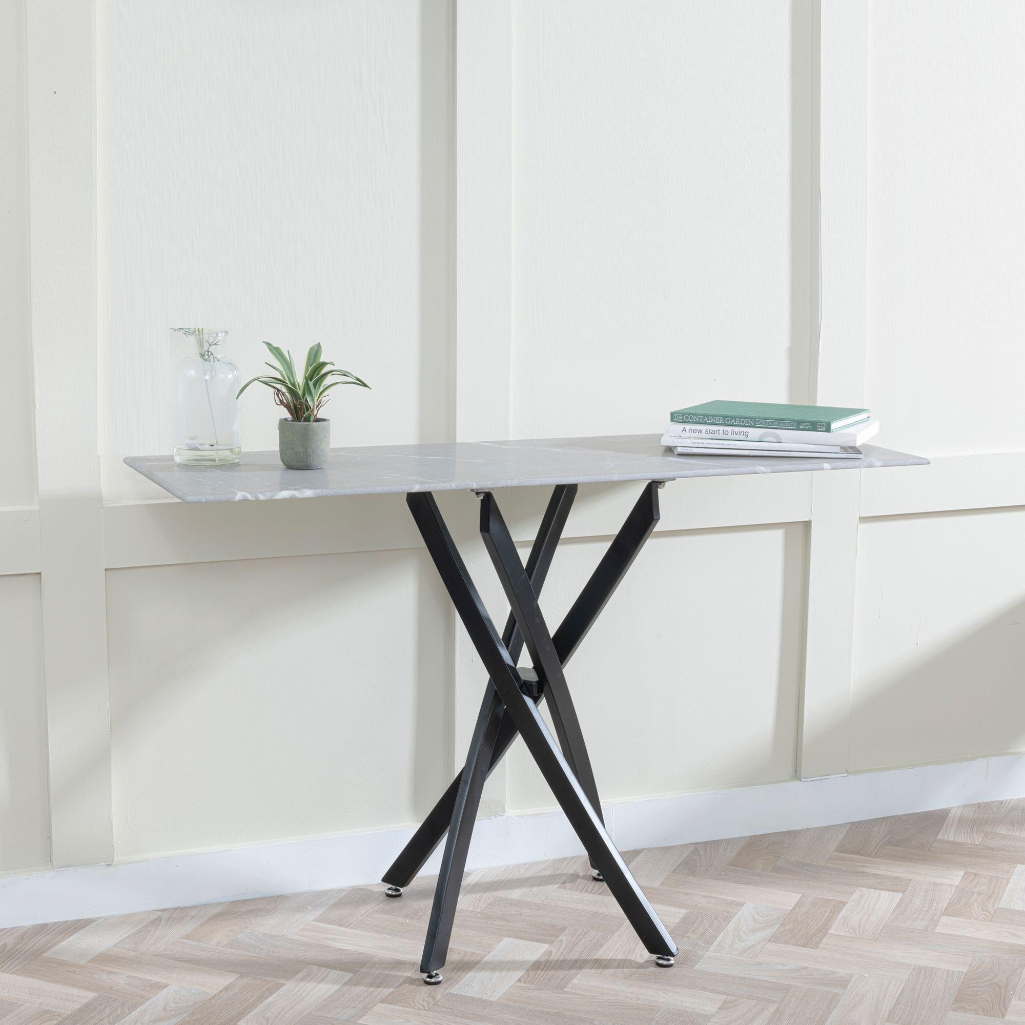 Sutton Grey and Black Console Table - 120cm Glass Top with Concrete Effect
