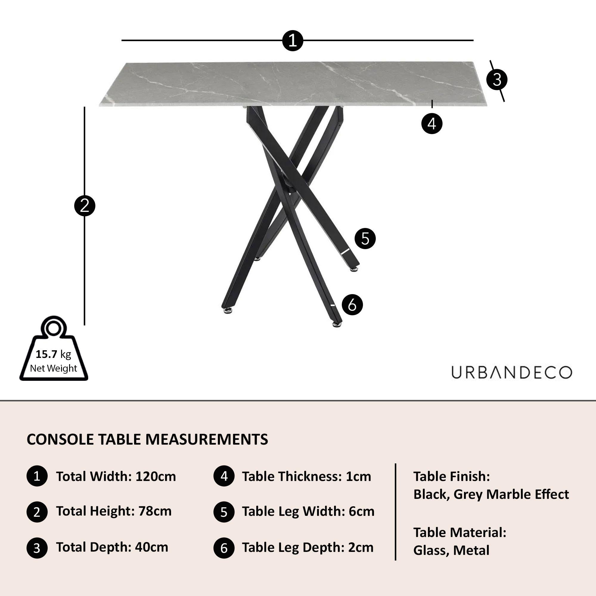 Sutton Grey and Black Console Table - 120cm Glass Top with Concrete Effect