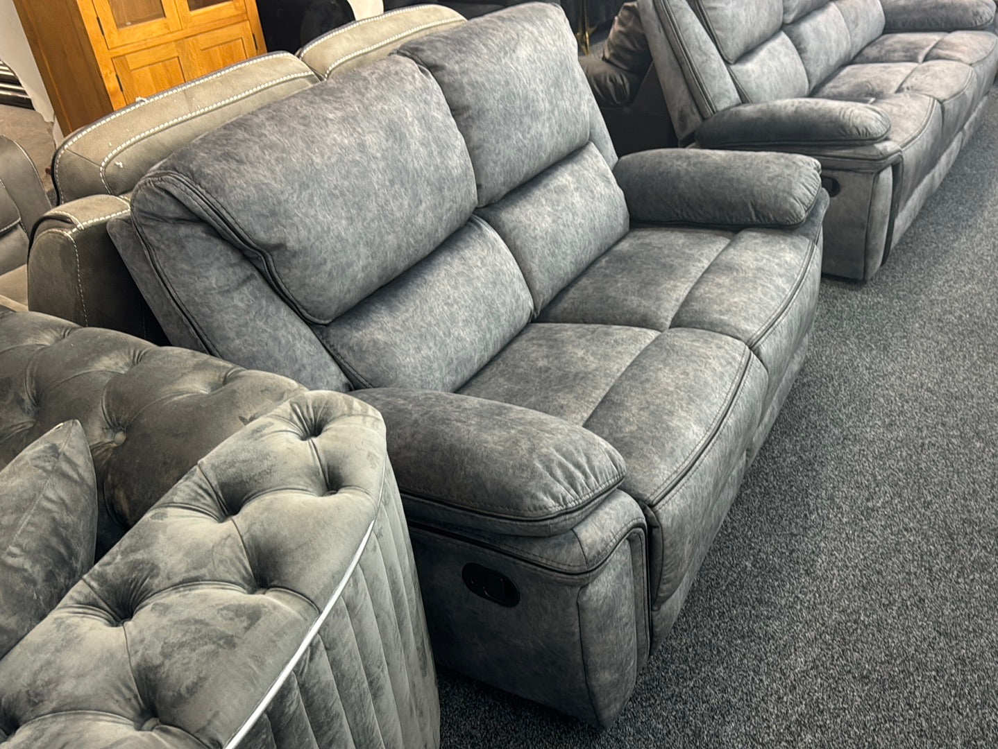 Turin 3+2 Suede Grey Recliner Sofas