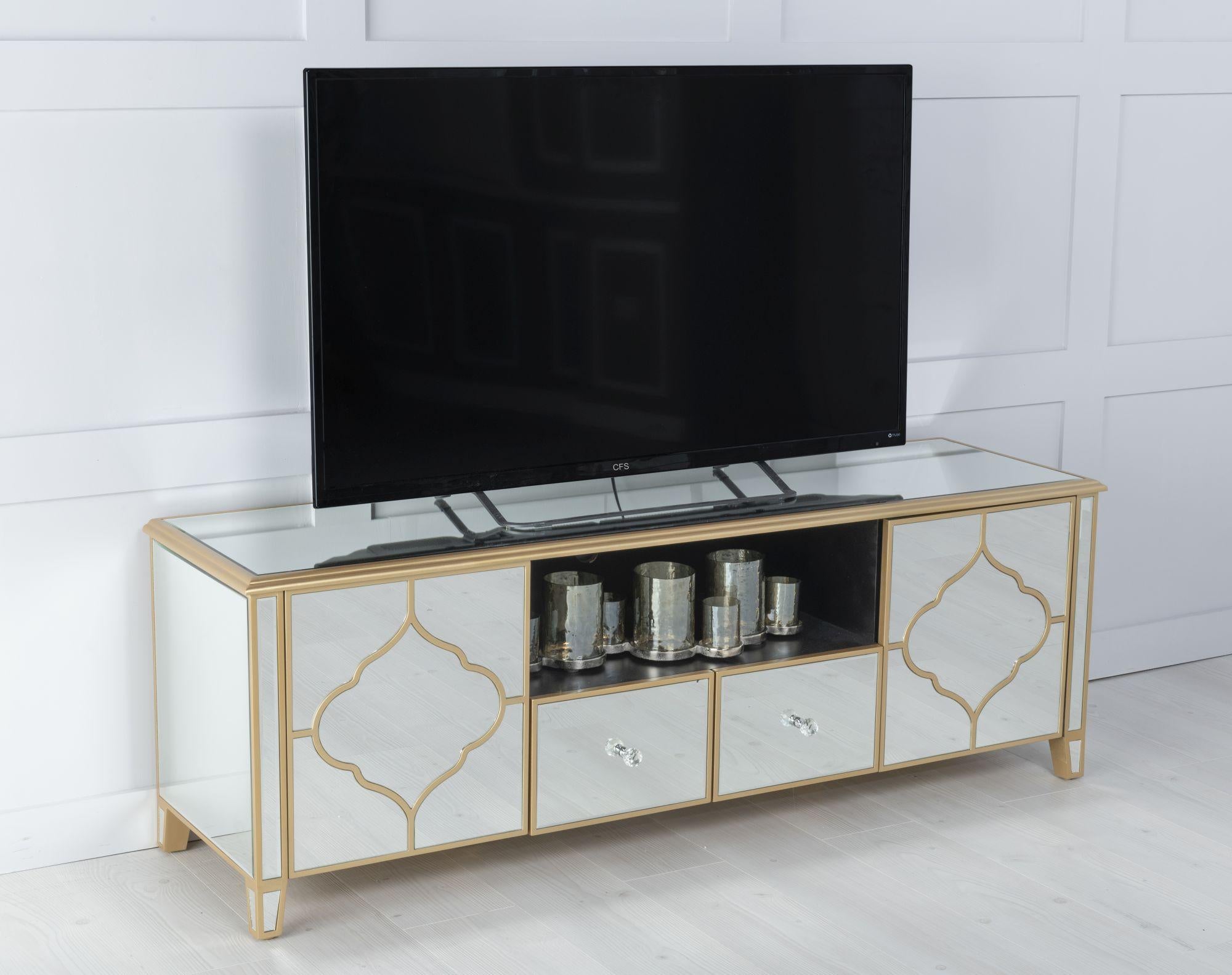 Cairo Mirrored Gold Trim TV Unit