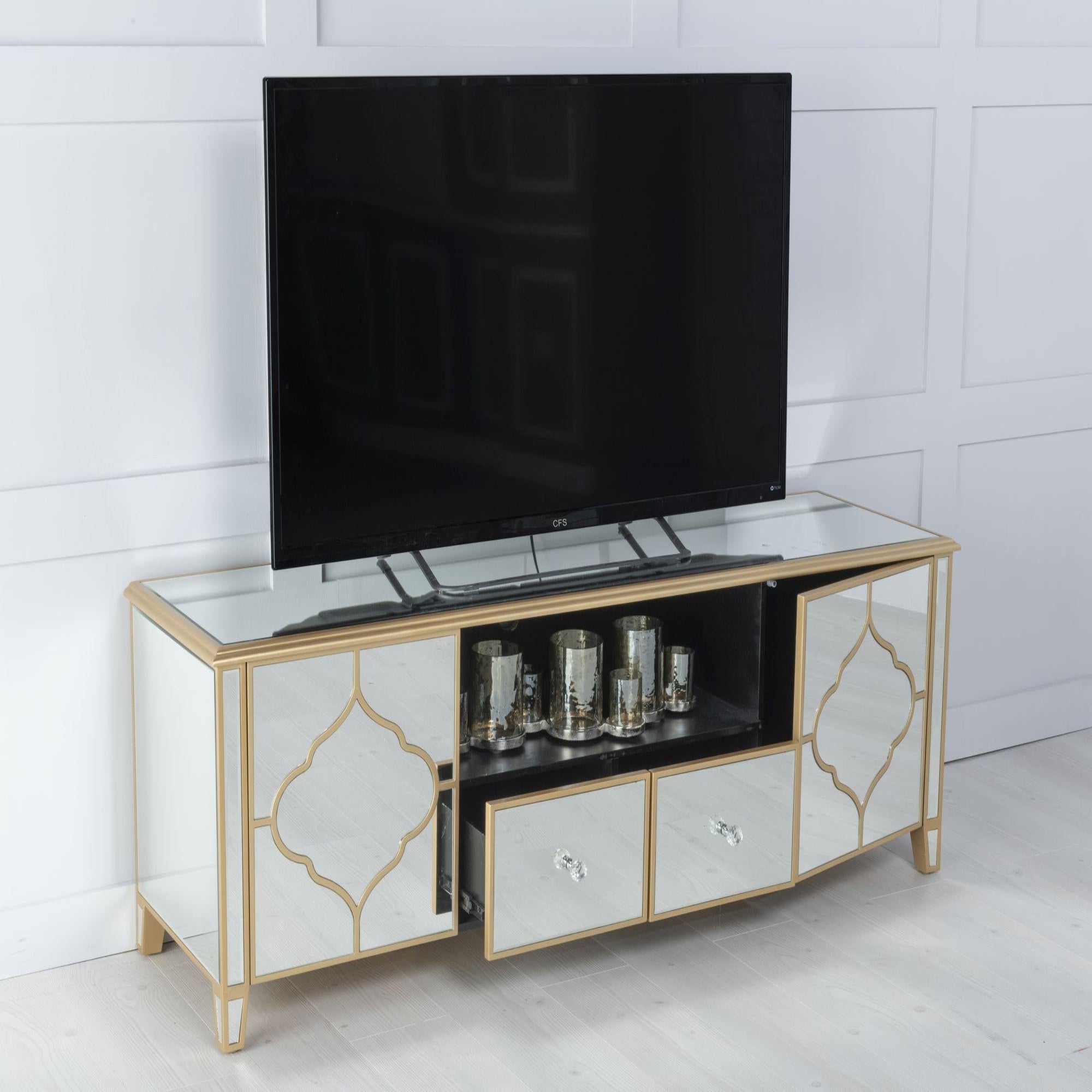 Cairo Mirrored Gold Trim TV Unit