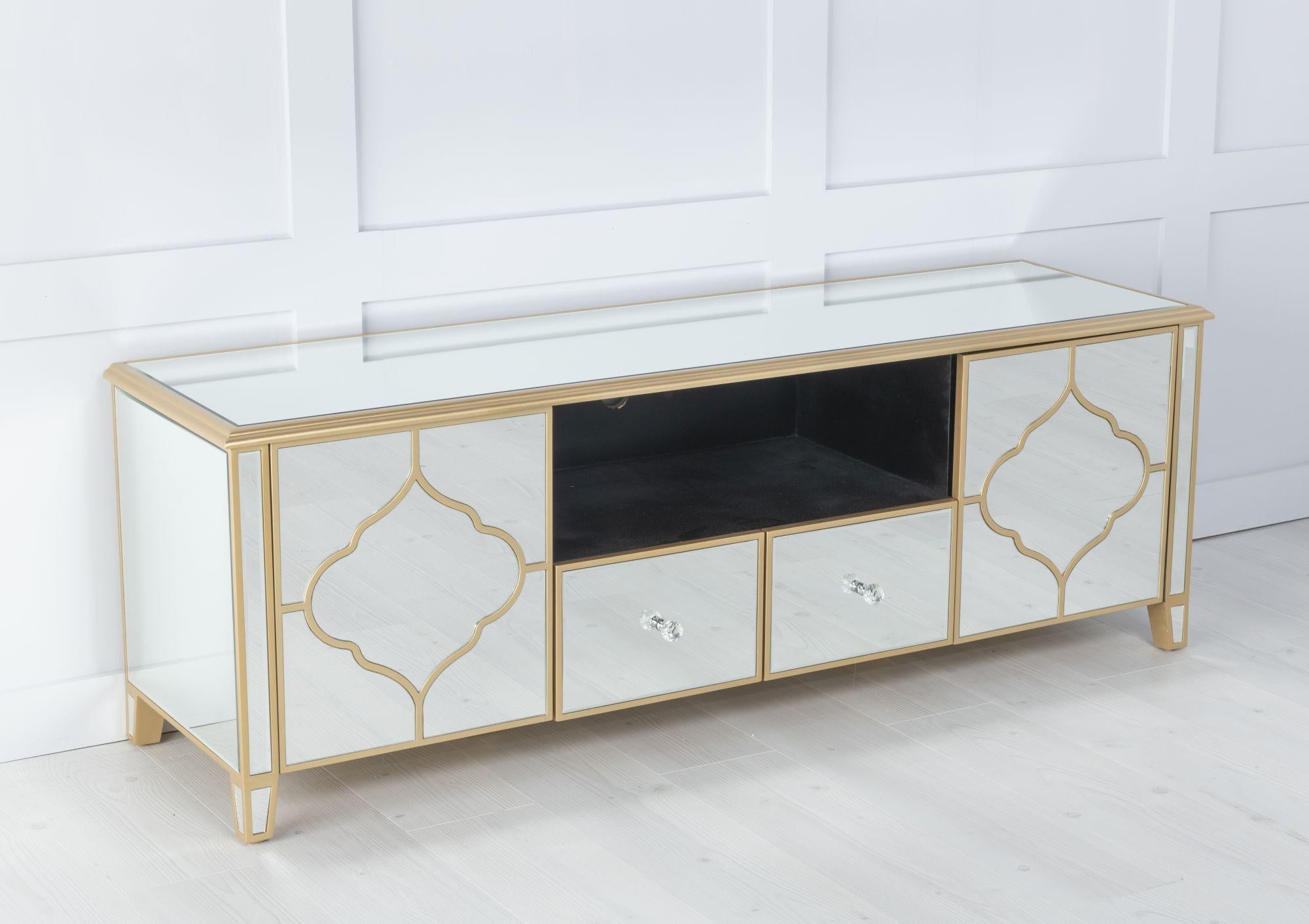 Cairo Mirrored Gold Trim TV Unit