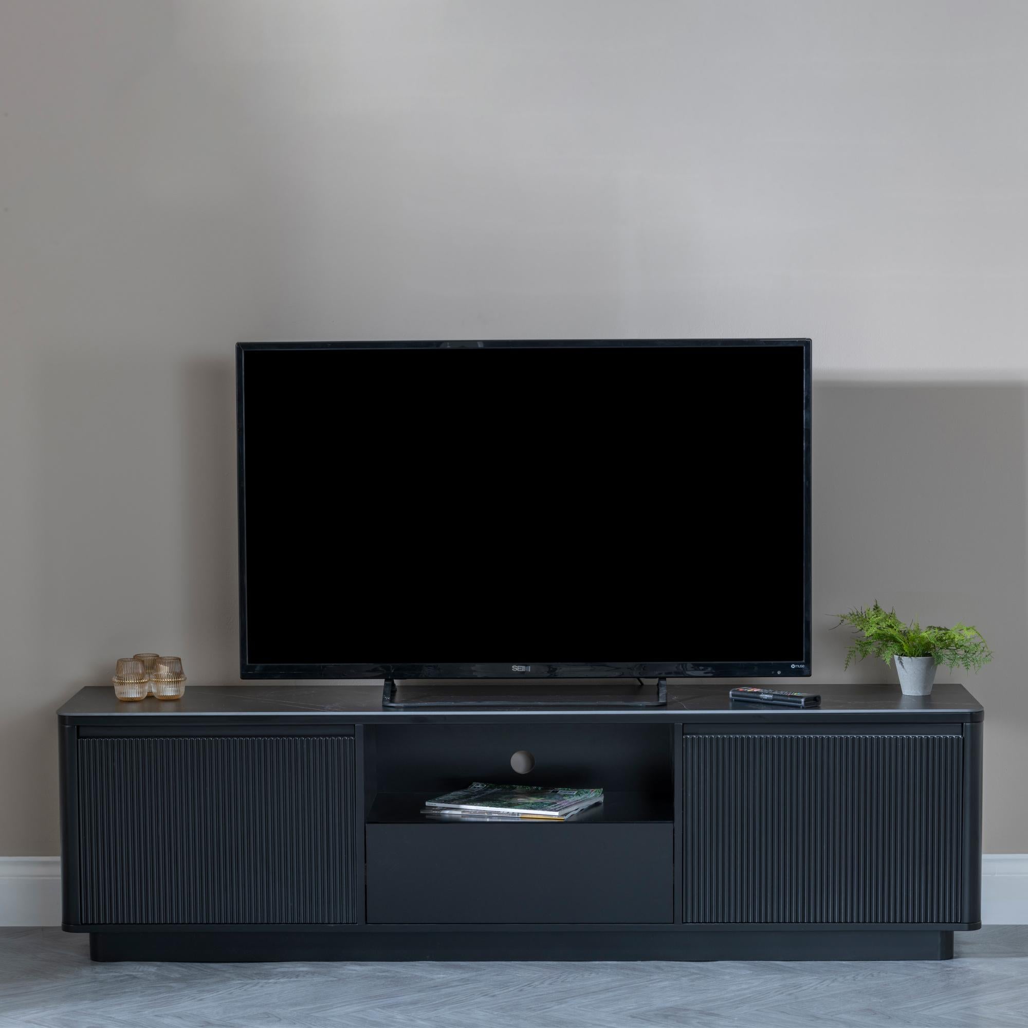Dante Black Ceramic Fluted TV Unit