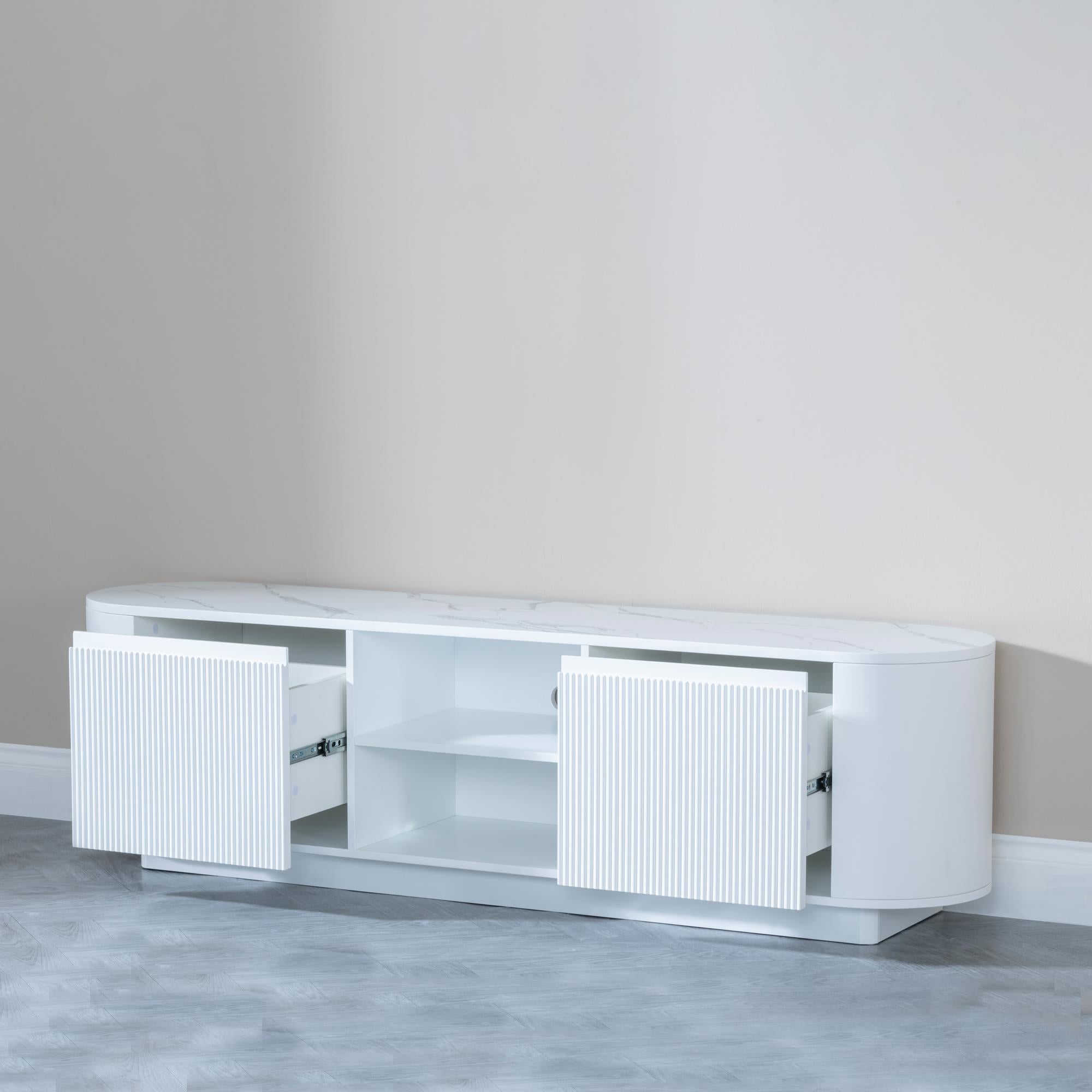 Mondrian White Melamine Top Curved Fluted TV Unit