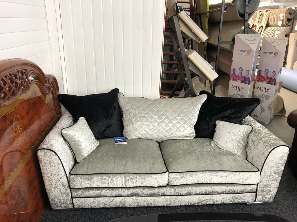 White/Light Grey Fabric Sofa Set