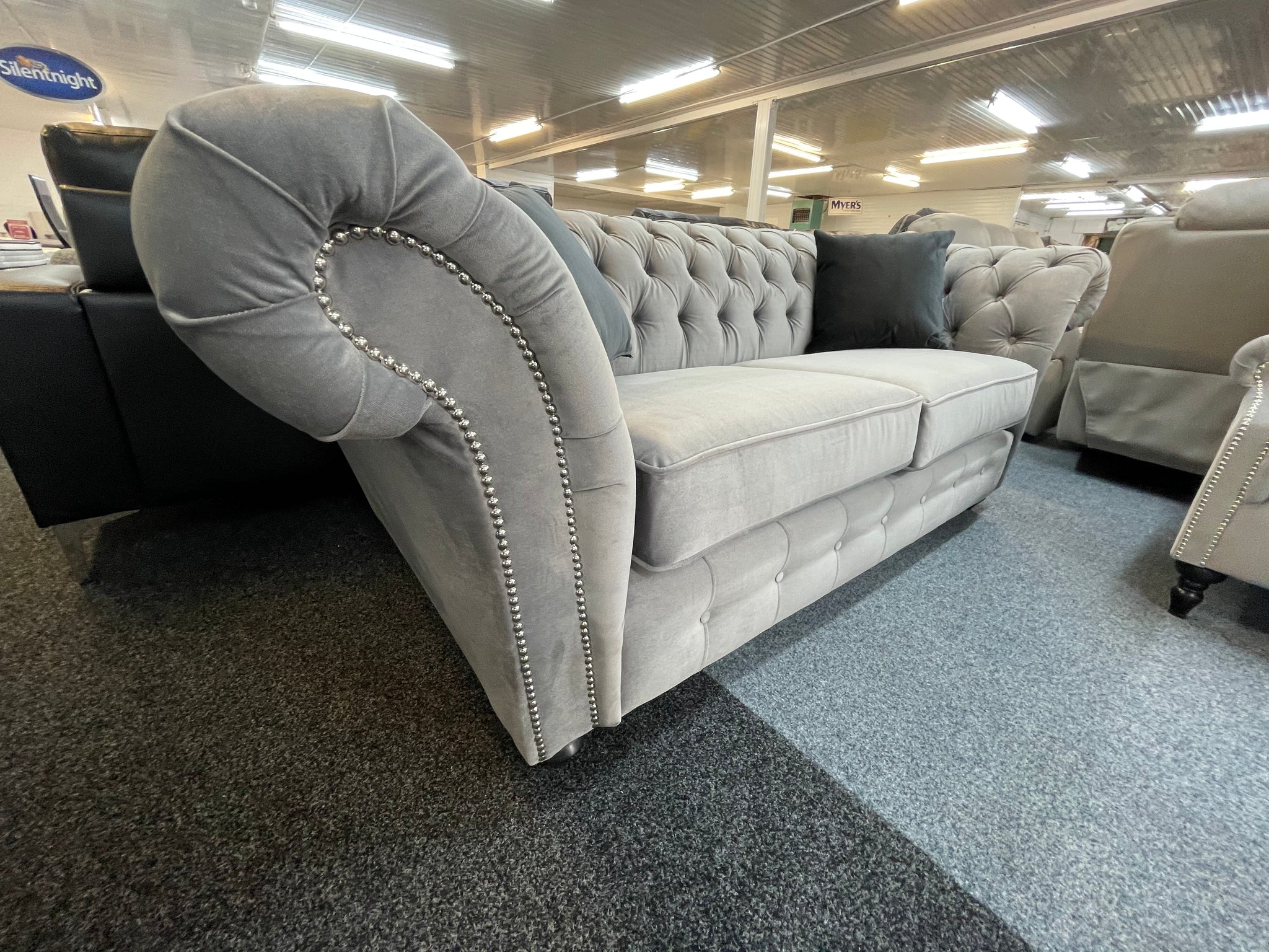 Grey Chesterfield Fabric Sofa 