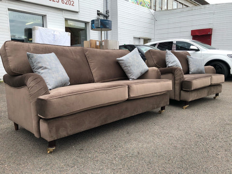 Brown two and three seater sofa